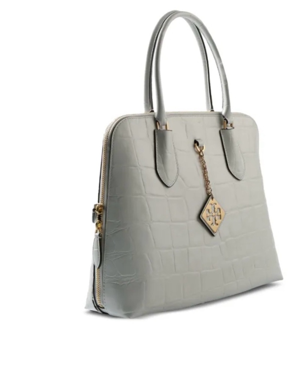 Authentic Tory Burch Rare White Crocodile Embossed Swing Bag Purse Gold Hardware
